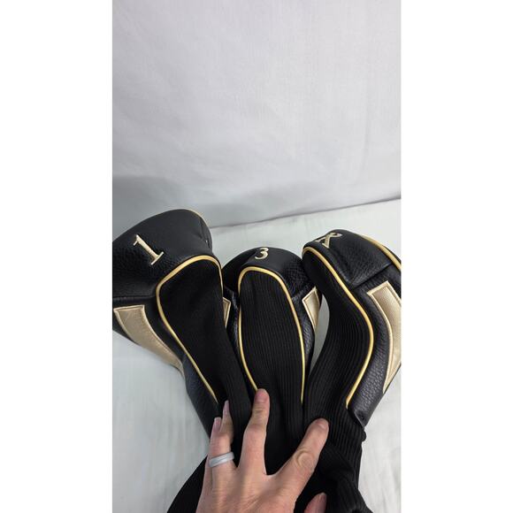 Black & Gold  Golf Head Covers 3pcs Set, Driver Fairway Wood Headcovers 1/ 3 / X - Picture 5 of 13